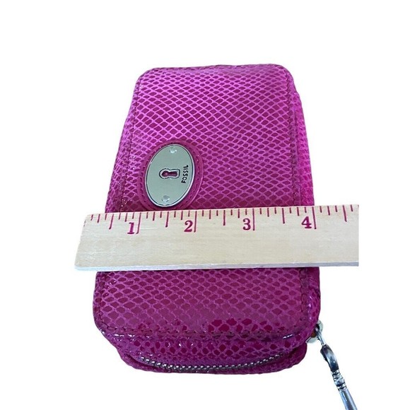 Fossil Women Wallet Leather Snakeskin Embossed Zippered Compartments Pink Clutch - Picture 6 of 6